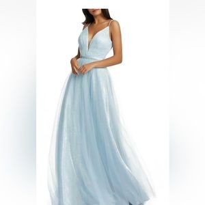 Mac Duggal Ice Blue long Formal Gown 10